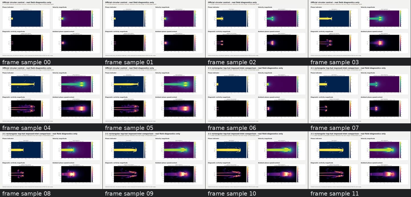 Contact sheet for scalar diagnostics showing phase, speed, and diagnostic vorticity without pressure panels